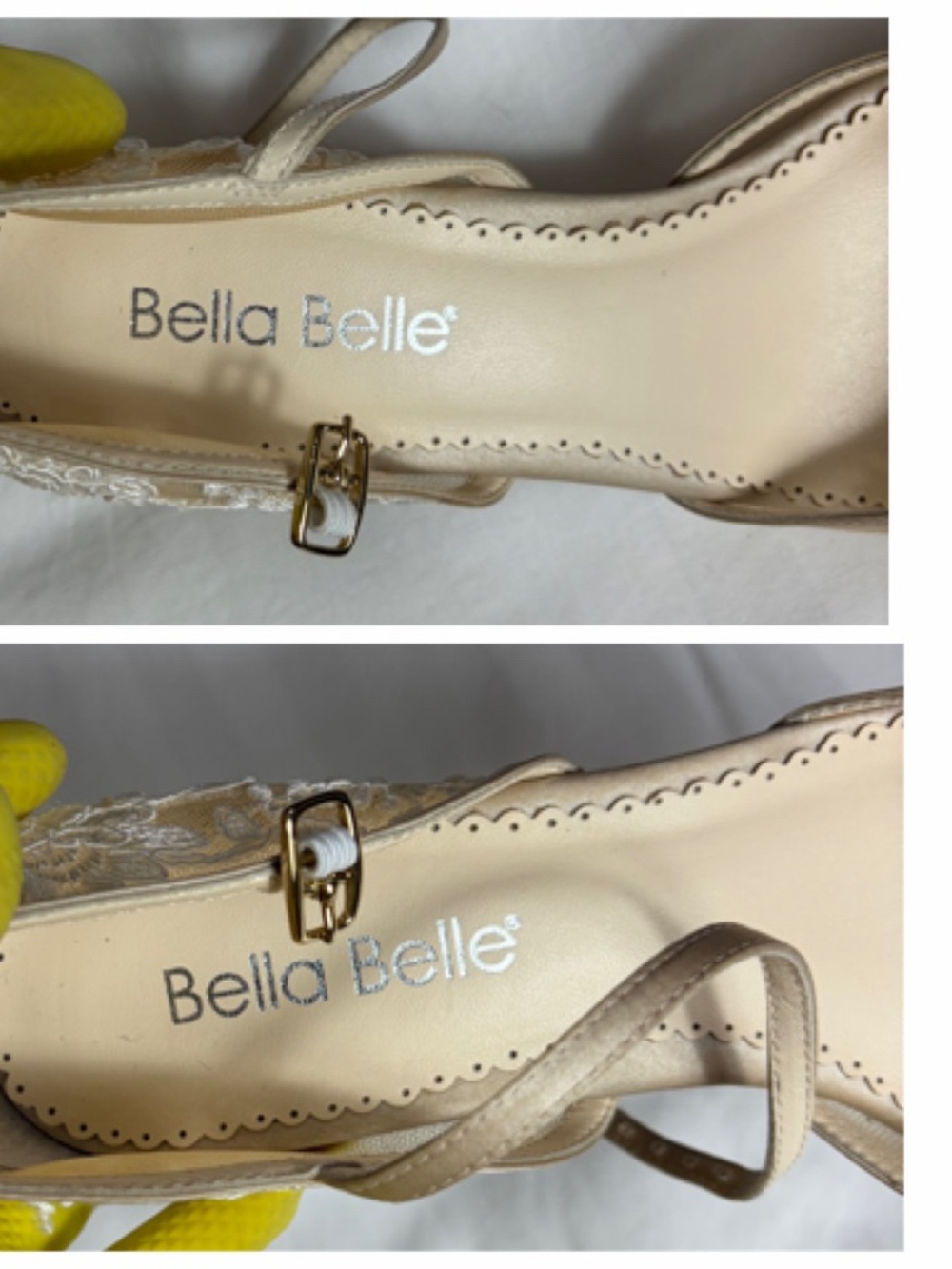 Bella Belle cream mesh embroidered floral leather kitten heel pumps size 8.5/ 39 - Picture 9 of 15